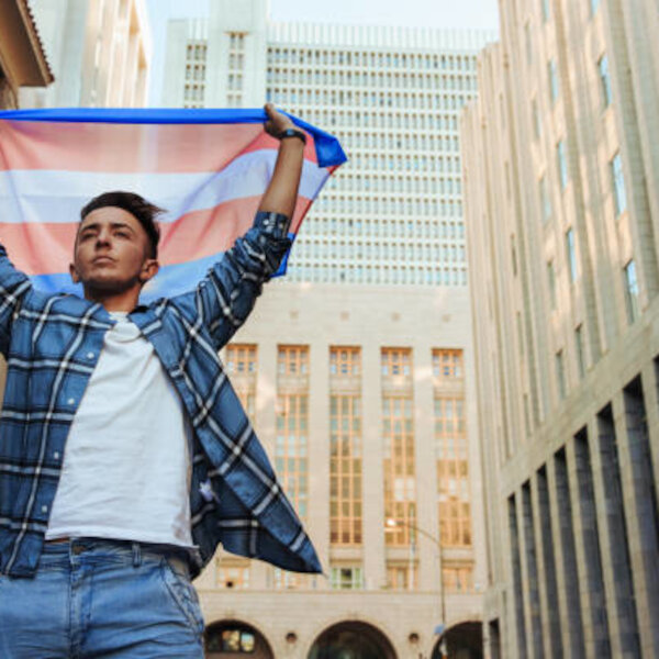 transgender flag and man